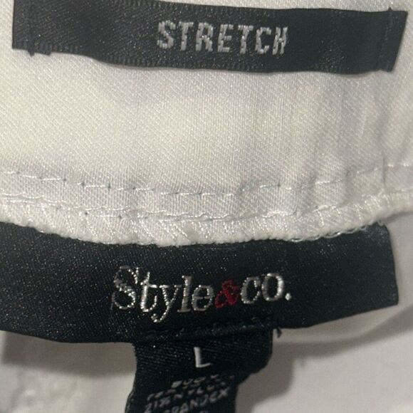 Style & Co White Stretch Flat Front Pull On Mid-Rise Chino Pants Ladies Large - Picture 4 of 9